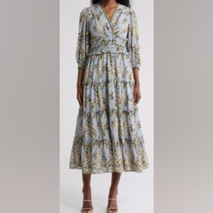 Max Studio Floral Print Long Sleeve Maxi Dress NWT Misses Size Large